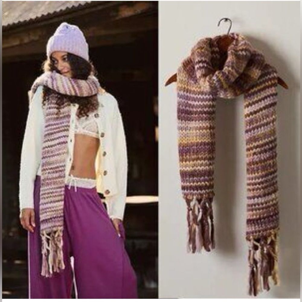 Free People chunky knit scarf Oversized Multicolor purple brown cream NWT